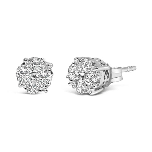 .925 Sterling Silver 1/2 cttw Prong Set Round-Cut Diamond Cluster Stud Earring (I-J Color, I2-I3 Clarity) - Bijoux-NYC Direct