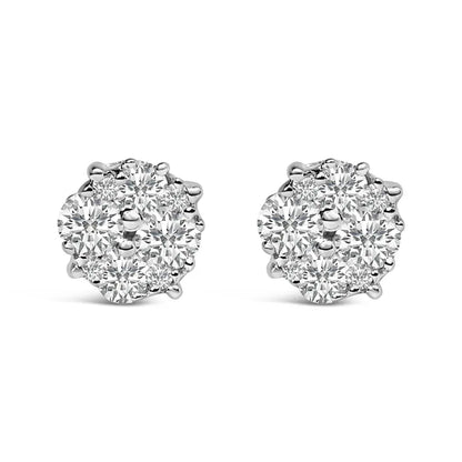 .925 Sterling Silver 1/2 cttw Prong Set Round-Cut Diamond Cluster Stud Earring (I-J Color, I2-I3 Clarity) - Bijoux-NYC Direct