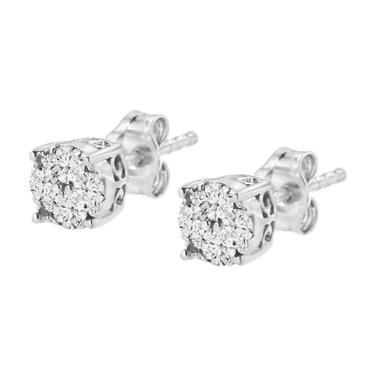 .925 Sterling Silver 1/2 cttw Prong Set Round-Cut Diamond Cluster Stud Earring (I-J Color, I2-I3 Clarity) - Bijoux-NYC Direct