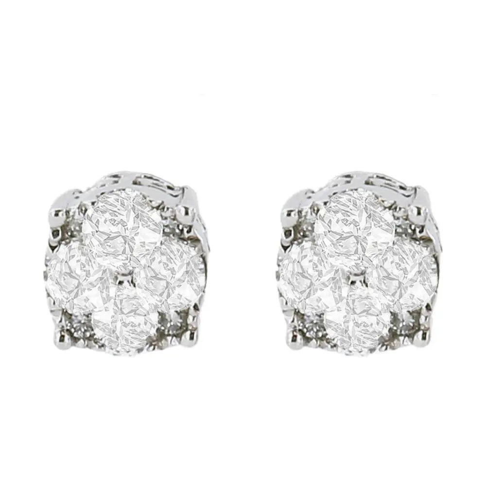 .925 Sterling Silver 1/2 cttw Prong Set Round-Cut Diamond Cluster Stud Earring (I-J Color, I2-I3 Clarity) - Bijoux-NYC Direct