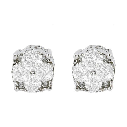 .925 Sterling Silver 1/2 cttw Prong Set Round-Cut Diamond Cluster Stud Earring (I-J Color, I2-I3 Clarity) - Bijoux-NYC Direct