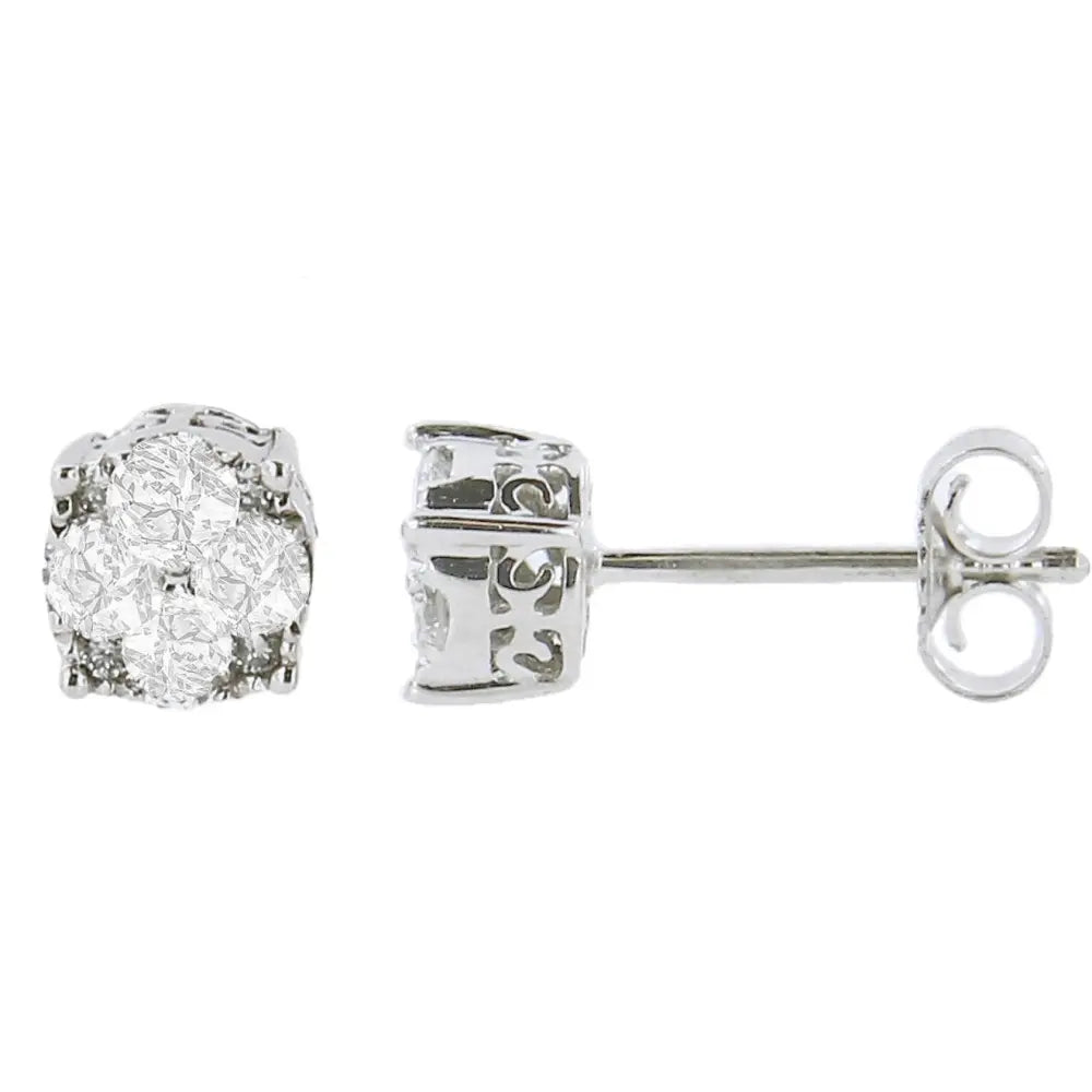 .925 Sterling Silver 1/2 cttw Prong Set Round-Cut Diamond Cluster Stud Earring (I-J Color, I2-I3 Clarity) - Bijoux-NYC Direct