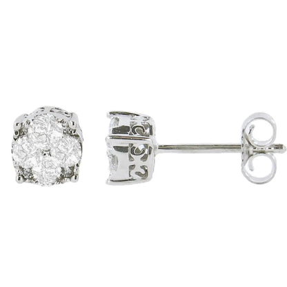 .925 Sterling Silver 1/2 cttw Prong Set Round-Cut Diamond Cluster Stud Earring (I-J Color, I2-I3 Clarity) - Bijoux-NYC Direct