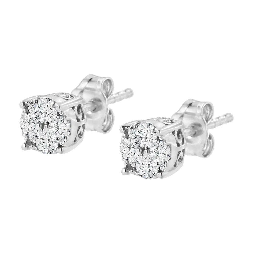 1/2 cttw round diamond cluster stud earrings in.925 sterling silver bijoux-nyc direct