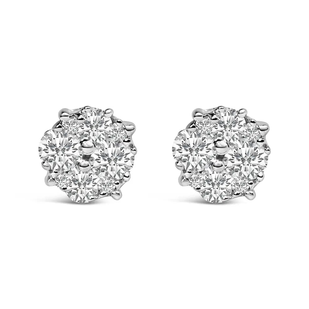 1/2 cttw round diamond cluster stud earrings in.925 sterling silver bijoux-nyc direct