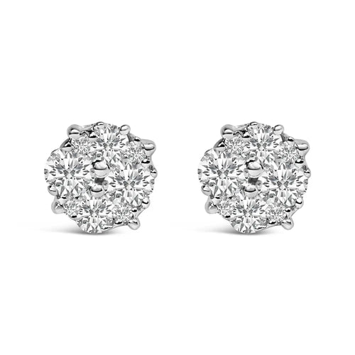 .925 sterling silver 1/2 cttw prong set round-cut diamond cluster stud earring (i-j color i2-i3 clarity) bijoux-nyc