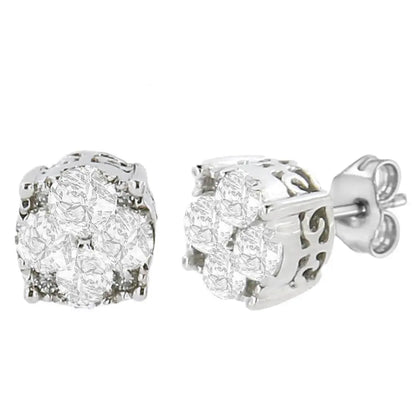 .925 Sterling Silver 1/2 cttw Prong Set Round-Cut Diamond Cluster Stud Earring (I-J Color, I2-I3 Clarity) - Bijoux-NYC Direct