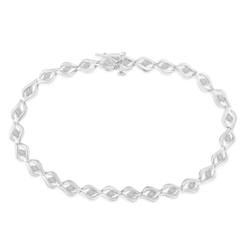 Sterling silver 1/2 cttw rose cut diamond almond link tennis bracelet 7” bijoux-nyc direct