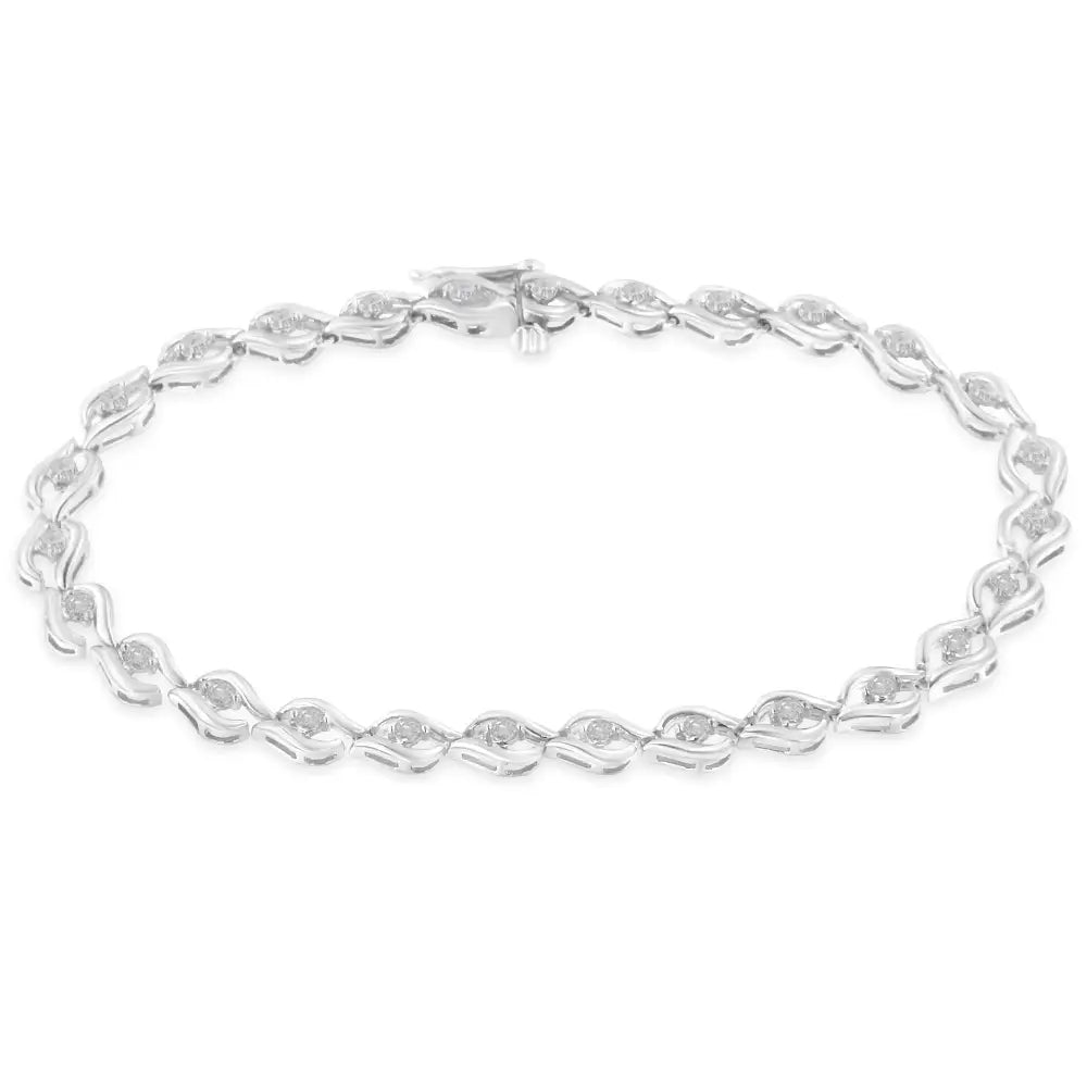 Sterling silver 1/2 cttw rose cut diamond almond link tennis bracelet 7” bijoux-nyc direct