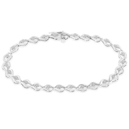.925 Sterling Silver 1/2 Cttw Rose Cut Diamond Almond Shape Link Tennis Bracelet (I-J Color, I3 Clarity) - 7”  - Bijoux-NYC Direct