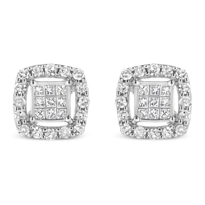 .925 Sterling Silver 1/2 Cttw Round and Princess-Cut Diamond Stud Earrings (I-J Color, I1-I2 Clarity) - Bijoux-NYC Direct