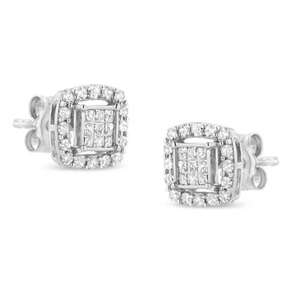 .925 Sterling Silver 1/2 Cttw Round and Princess-Cut Diamond Stud Earrings (I-J Color, I1-I2 Clarity) - Bijoux-NYC Direct
