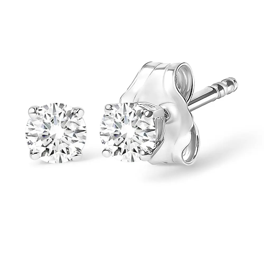 .925 Sterling Silver 1/2 Cttw Round Brilliant-Cut Lab Grown Diamond Classic 4-Prong Stud Earrings (F-G Color, VS1-VS2 Clarity) - Bijoux-NYC Direct