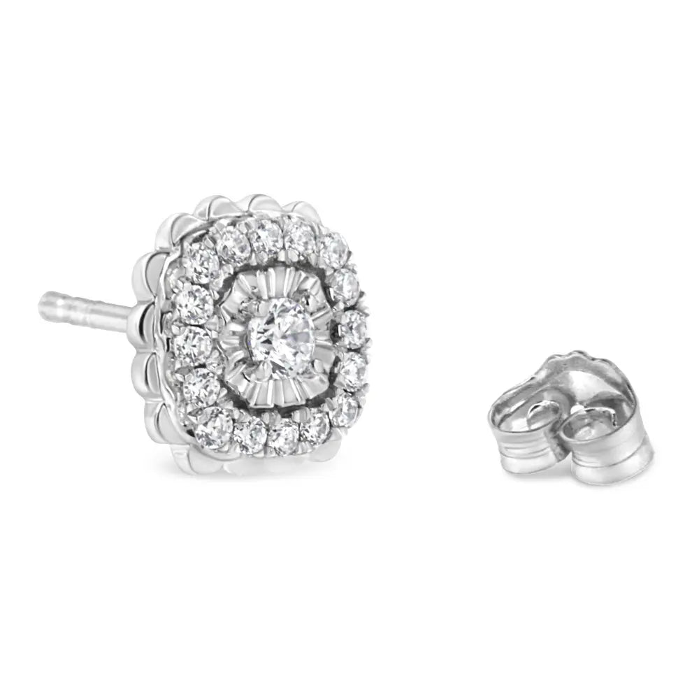 .925 Sterling Silver 1/2 Cttw Round-Cut Diamond Halo Cluster Stud Earring (I-J Color, I2-I3 Clarity) - Bijoux-NYC Direct