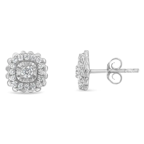 .925 sterling silver 1/2 cttw round-cut diamond halo cluster stud earring (i-j color i2-i3 clarity) bijoux-nyc direct
