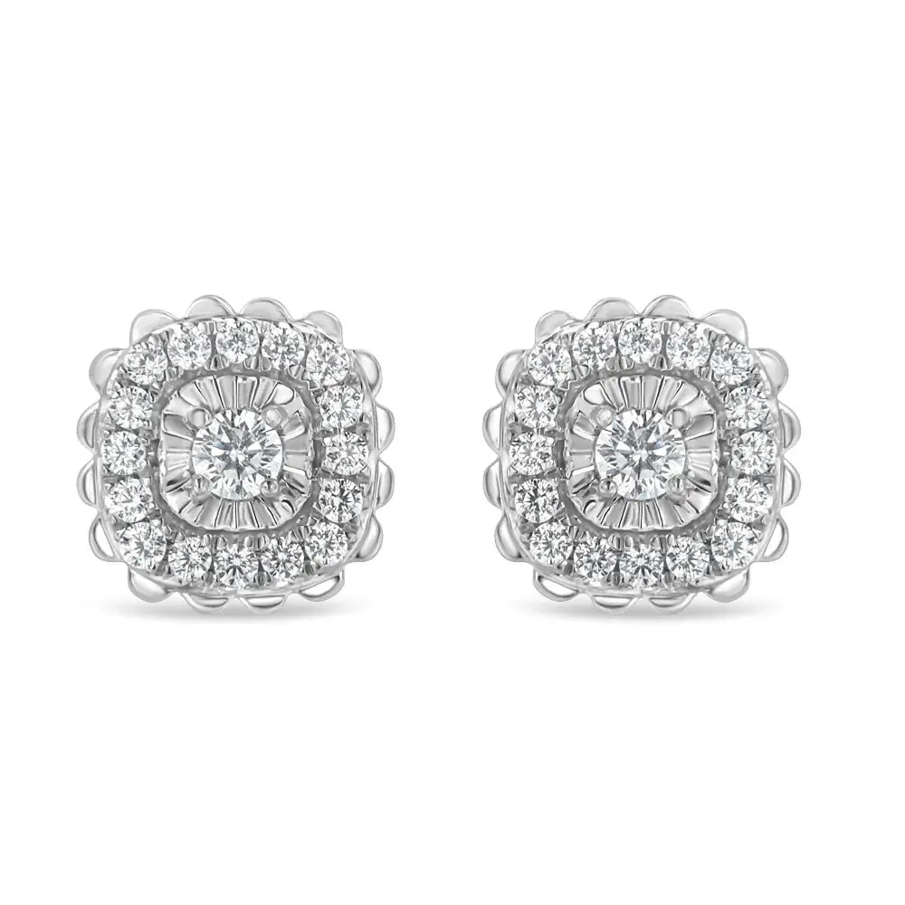 .925 Sterling Silver 1/2 Cttw Round-Cut Diamond Halo Cluster Stud Earring (I-J Color, I2-I3 Clarity) - Bijoux-NYC Direct