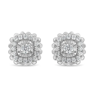 .925 Sterling Silver 1/2 Cttw Round-Cut Diamond Halo Cluster Stud Earring (I-J Color, I2-I3 Clarity) - Bijoux-NYC Direct