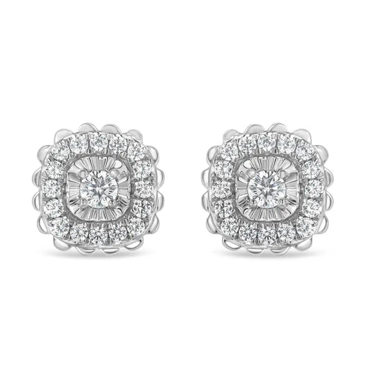 .925 Sterling Silver 1/2 Cttw Round-Cut Diamond Halo Cluster Stud Earring (I-J Color, I2-I3 Clarity) - Bijoux-NYC Direct