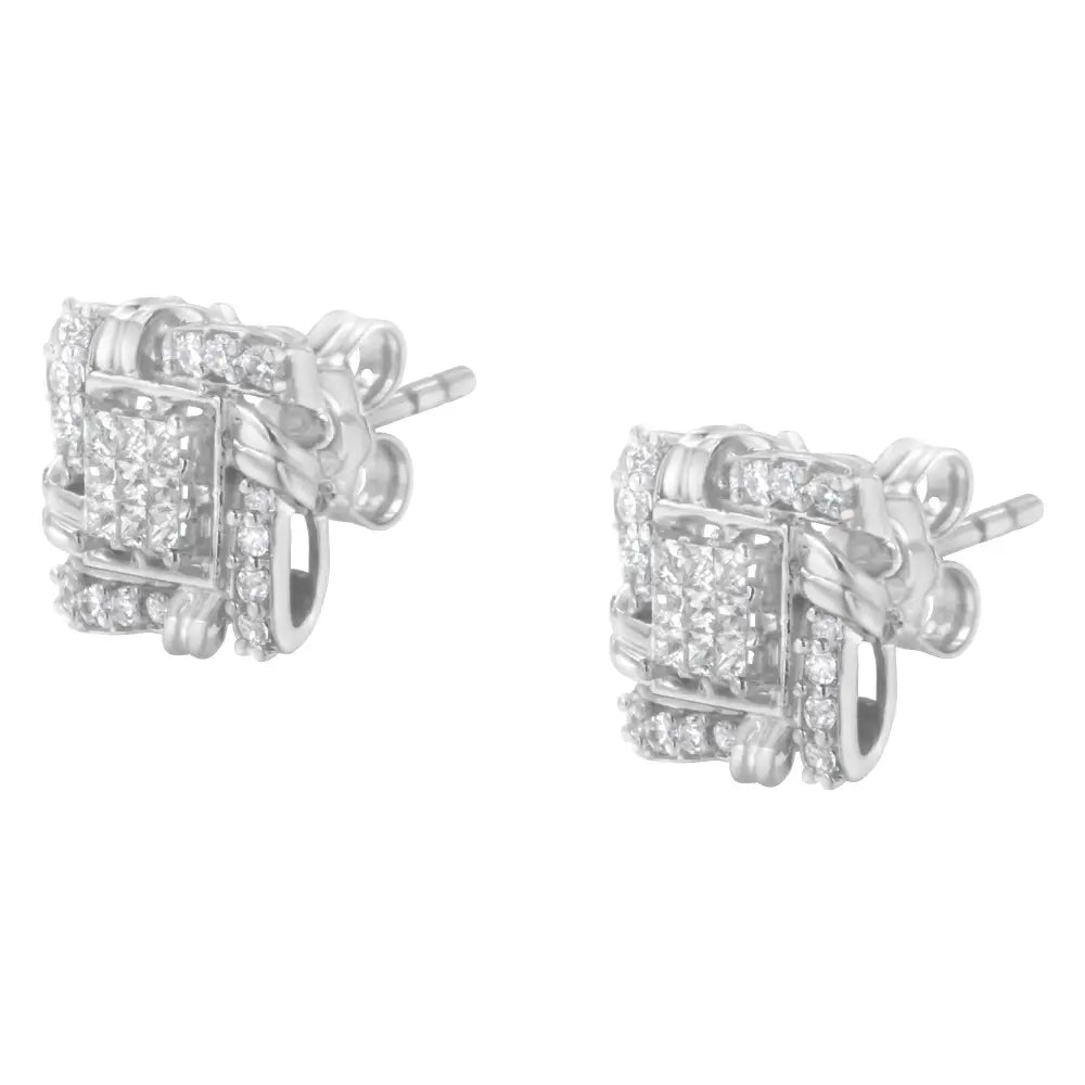 1/2 cttw diamond square halo stud earrings in.925 sterling silver bijoux-nyc direct
