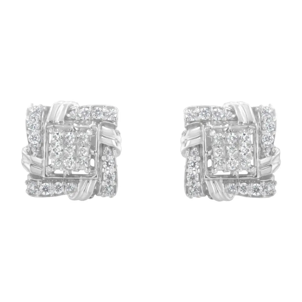 .925 Sterling Silver 1/2 Cttw Round-Cut Diamond Stud Earrings (I-J Color, I1-I2 Clarity) - Bijoux-NYC Direct