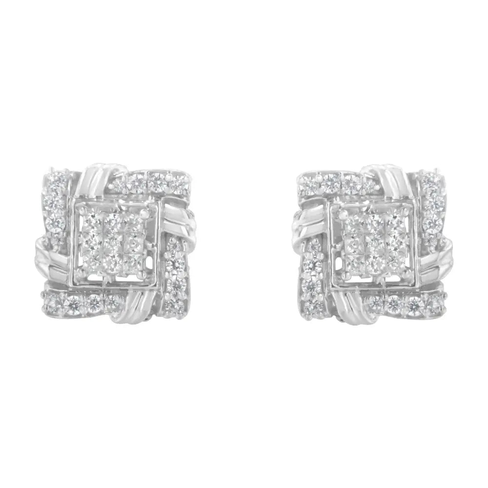 1/2 cttw diamond square halo stud earrings in.925 sterling silver bijoux-nyc direct