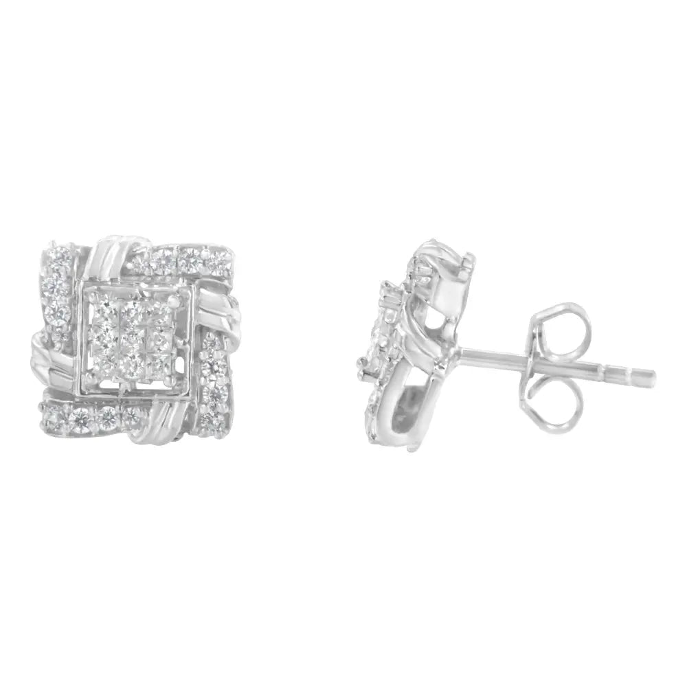 1/2 cttw diamond square halo stud earrings in.925 sterling silver bijoux-nyc direct