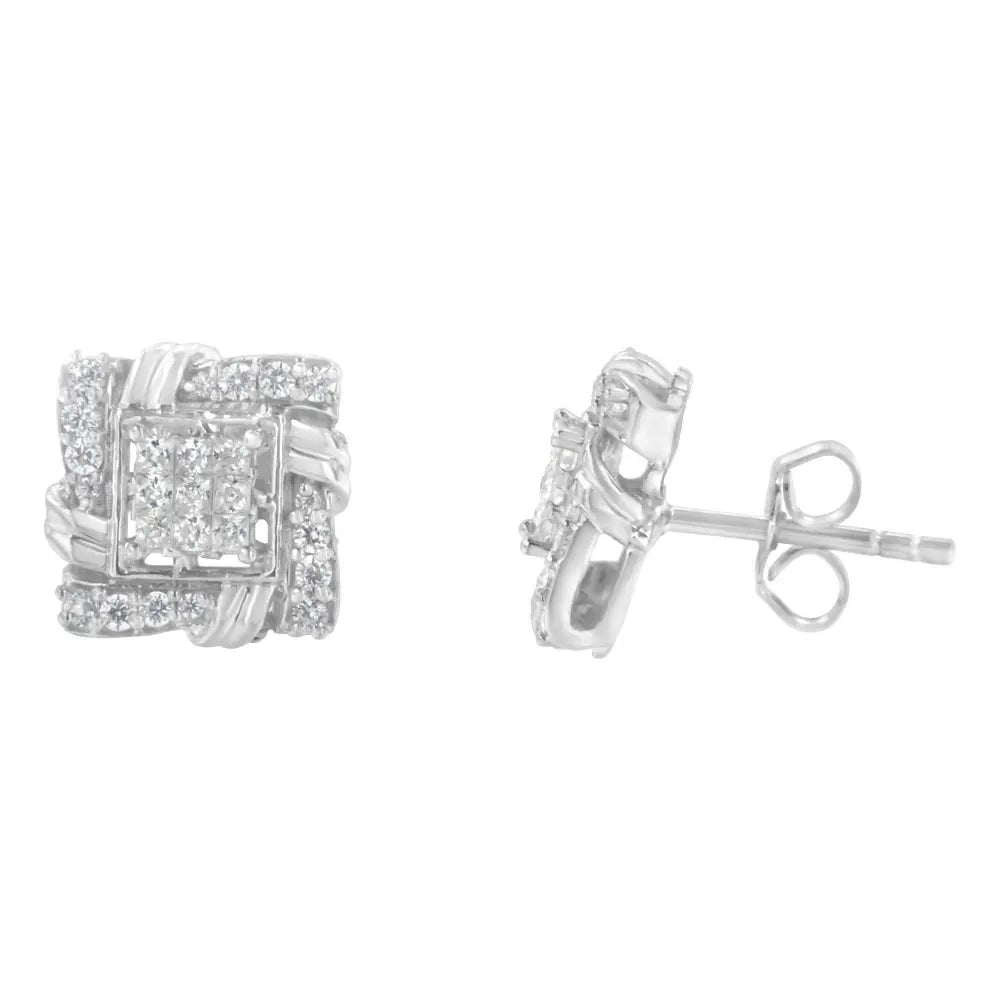 .925 Sterling Silver 1/2 Cttw Round-Cut Diamond Stud Earrings (I-J Color, I1-I2 Clarity) - Bijoux-NYC Direct