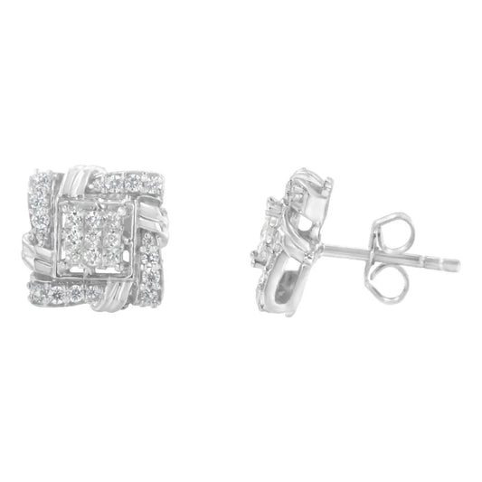 .925 Sterling Silver 1/2 Cttw Round-Cut Diamond Stud Earrings (I-J Color, I1-I2 Clarity) - Bijoux-NYC Direct