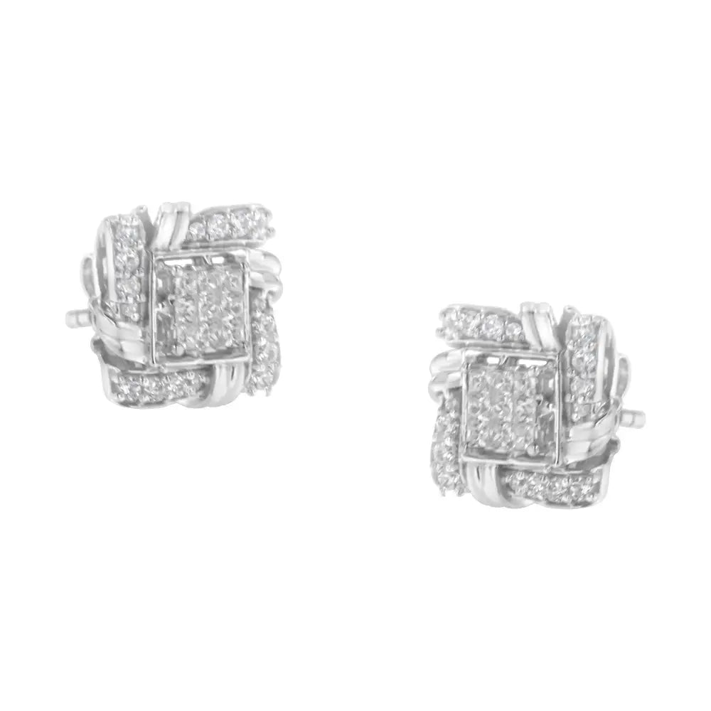 1/2 cttw diamond square halo stud earrings in.925 sterling silver bijoux-nyc direct