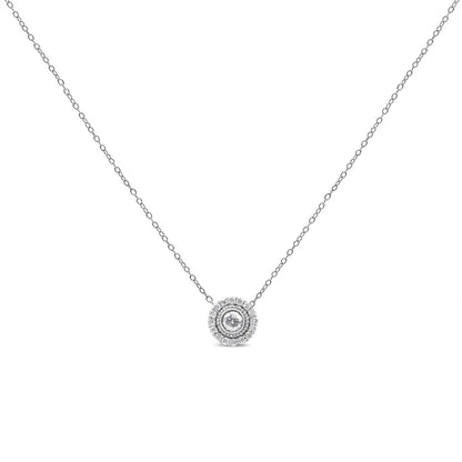 .925 Sterling Silver 1/2 Cttw Round Diamond Halo Circle Pendant 18" Necklace (I-J Color, I2-I3 Clarity) - Bijoux-NYC Direct