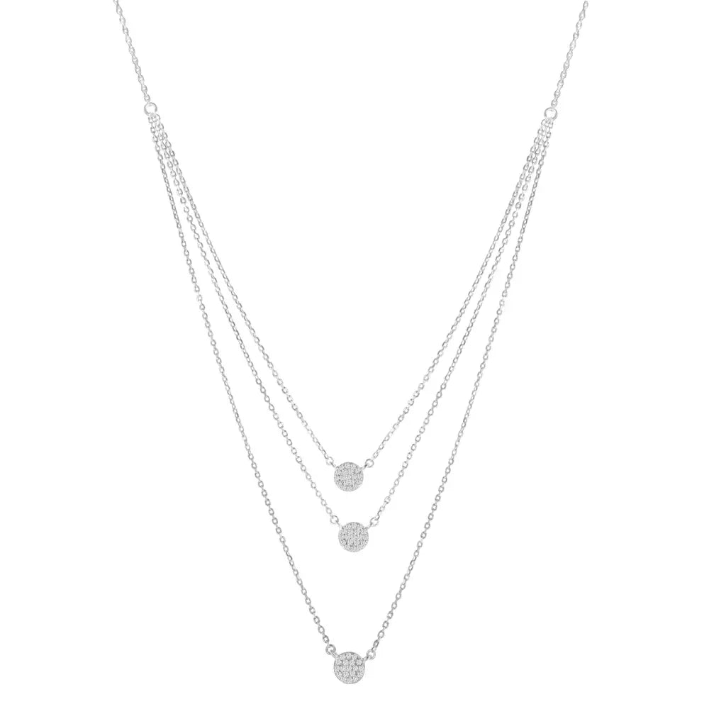 .925 Sterling Silver 1/2 Cttw Round Diamond Medallion Multi-Strand Tri Pendant 18" Necklace (H-I Color, I2-I3 Clarity) - Bijoux-NYC Direct