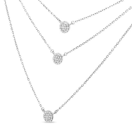.925 Sterling Silver 1/2 Cttw Round Diamond Medallion Multi-Strand Tri Pendant 18" Necklace (H-I Color, I2-I3 Clarity) - Bijoux-NYC Direct