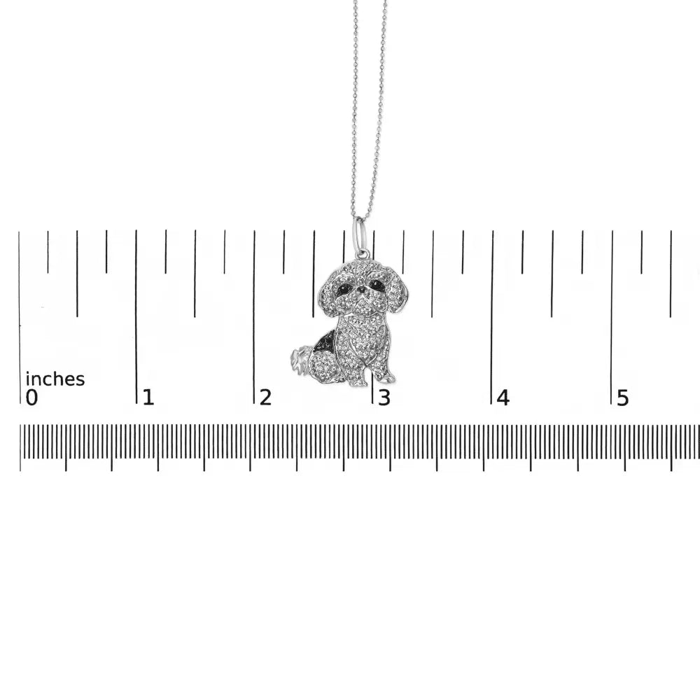 .925 sterling silver 1/2 cttw white and black diamond shih tzu dog 18’’ pendant necklace (i j color i2 i3 clarity)