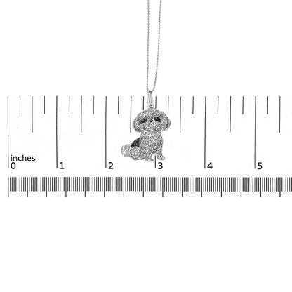 .925 sterling silver 1/2 cttw white and black diamond shih tzu dog 18’’ pendant necklace (i j color i2 i3 clarity)