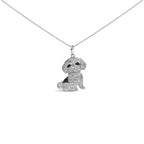 .925 sterling silver 1/2 cttw white and black diamond shih tzu dog 18’’ pendant necklace (i j color i2 i3 clarity)