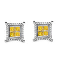 1/2 cttw princess cut yellow diamond quad studs in.925 sterling silver bijoux-nyc direct