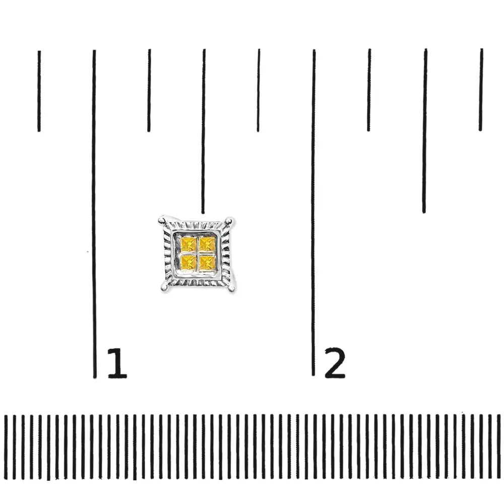 1/2 cttw princess cut yellow diamond quad studs in.925 sterling silver bijoux-nyc direct