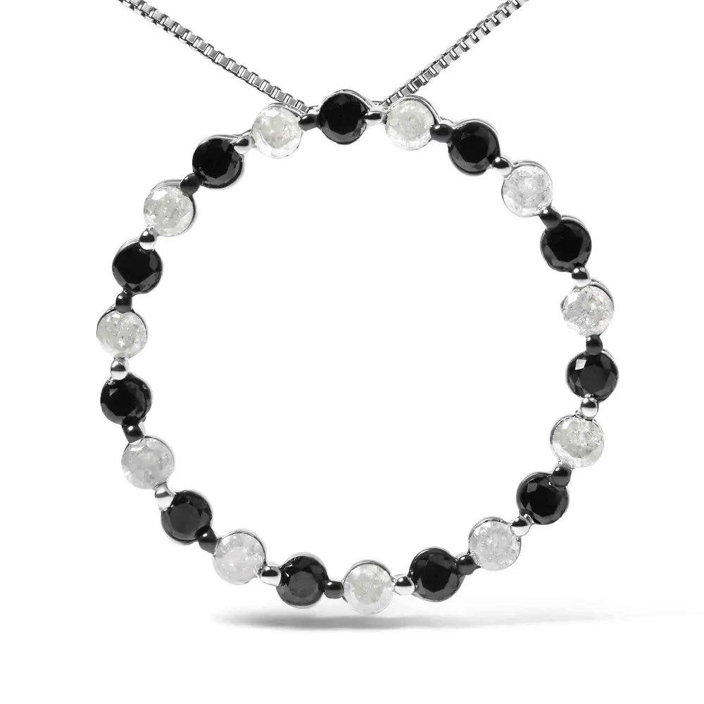 .925 sterling silver 1 3/4 cttw alternating black and white diamond open circle hoop pendant necklace (h i color i2 i3 clarity)