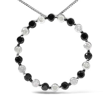 .925 sterling silver 1 3/4 cttw alternating black and white diamond open circle hoop pendant necklace (h i color i2 i3 clarity)