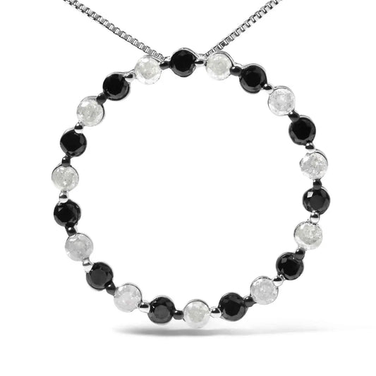 .925 sterling silver 1 3/4 cttw alternating black and white diamond open circle hoop pendant necklace (h i color i2 i3 clarity)