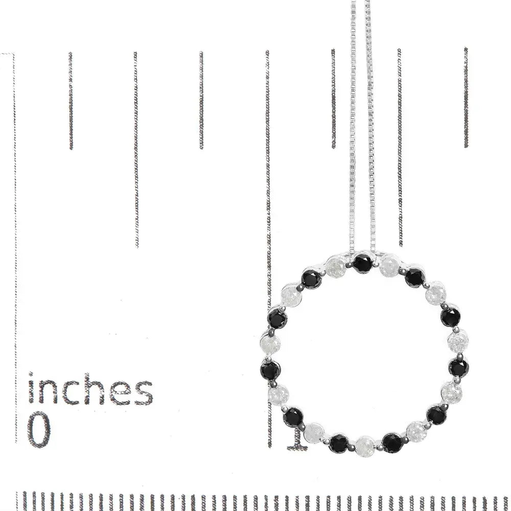 .925 sterling silver 1 3/4 cttw alternating black and white diamond open circle hoop pendant necklace (h i color i2 i3 clarity)