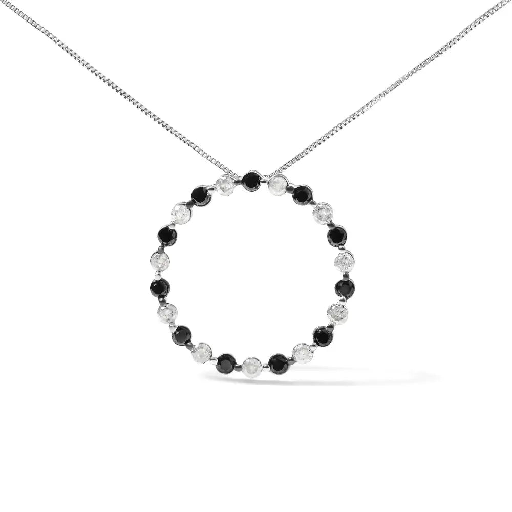 1 3/4 cttw black and white diamond sterling silver open circle necklace bijoux-nyc direct
