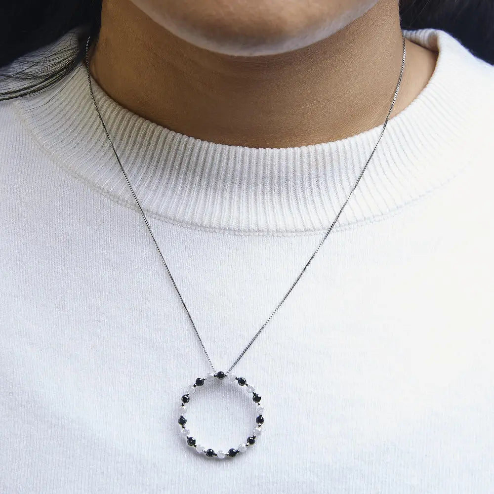1 3/4 cttw black and white diamond sterling silver open circle necklace bijoux-nyc direct