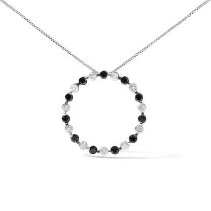 .925 sterling silver 1 3/4 cttw alternating black and white diamond open circle hoop pendant necklace (h i color i2 i3 clarity)