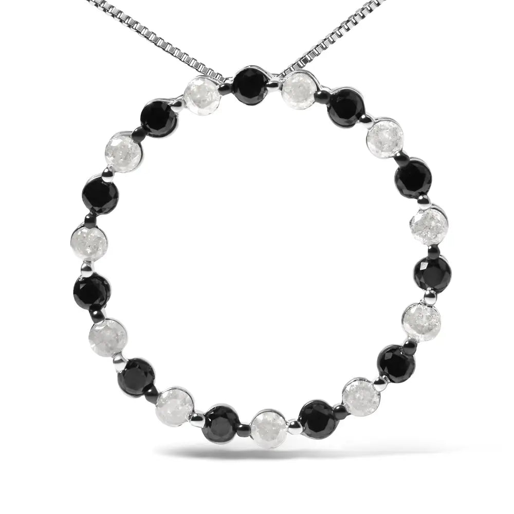 1 3/4 cttw black and white diamond sterling silver open circle necklace bijoux-nyc direct