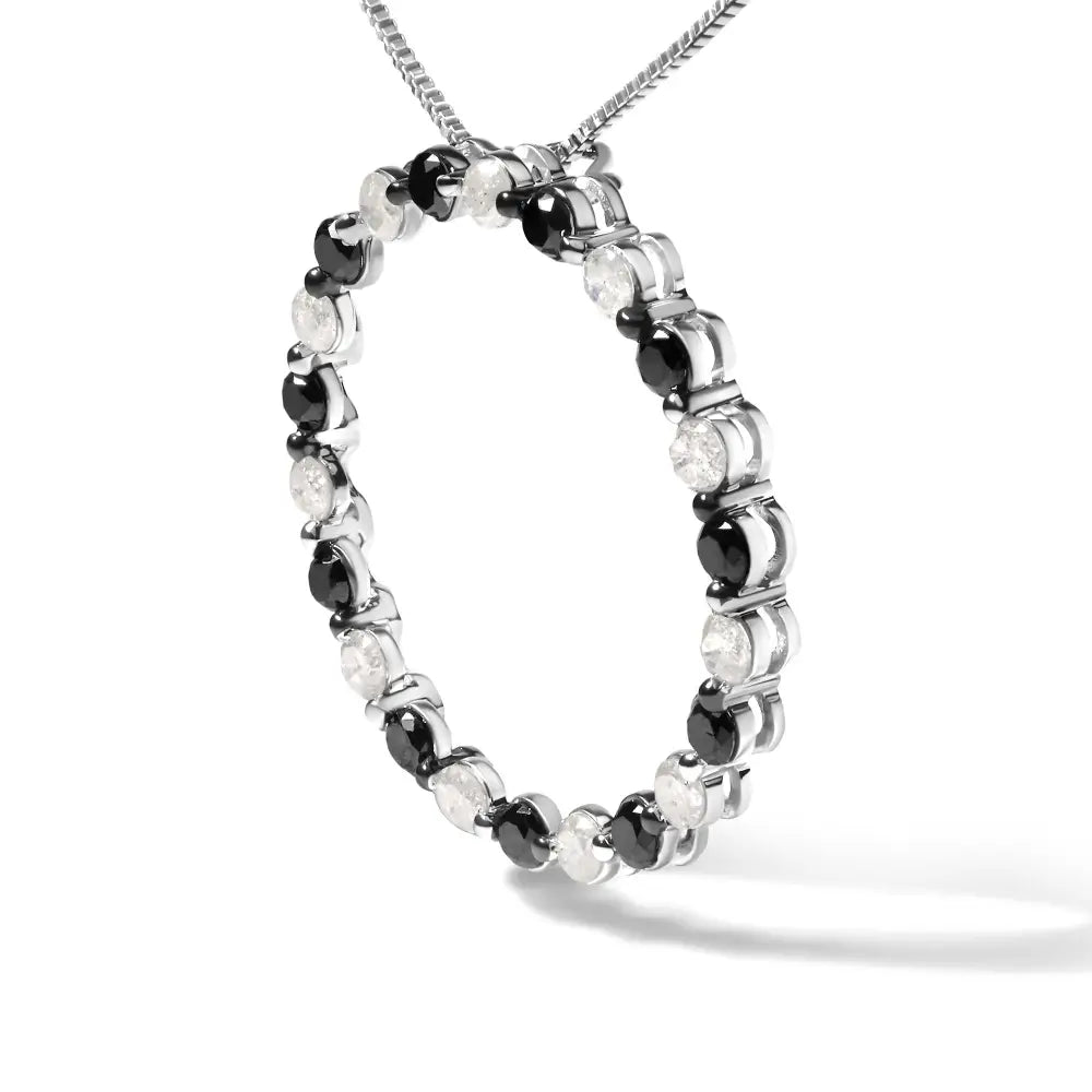 1 3/4 cttw black and white diamond sterling silver open circle necklace bijoux-nyc direct