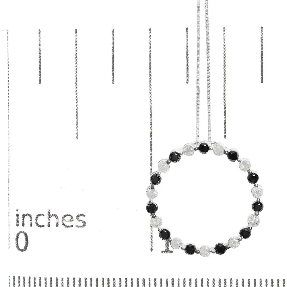 1 3/4 cttw black and white diamond sterling silver open circle necklace bijoux-nyc direct