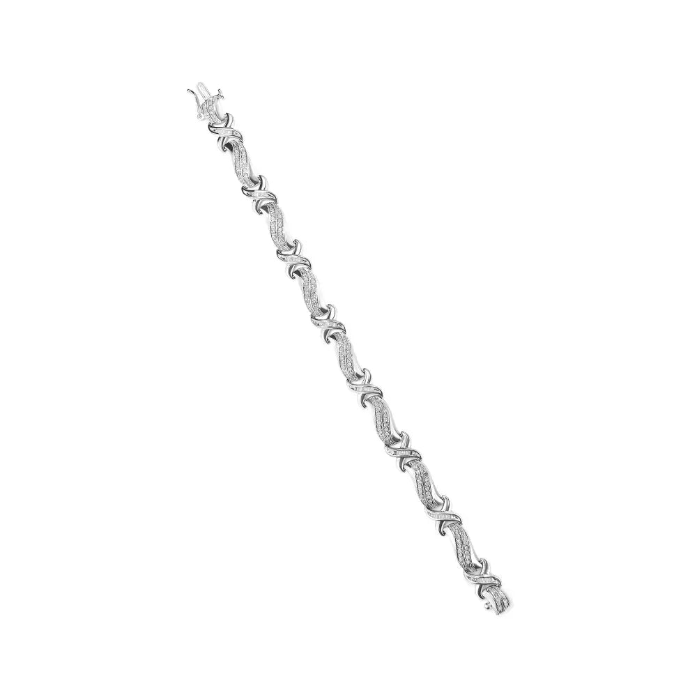 7’’ sterling silver 1 3/4 cttw diamond wave and x link tennis bracelet bijoux-nyc direct