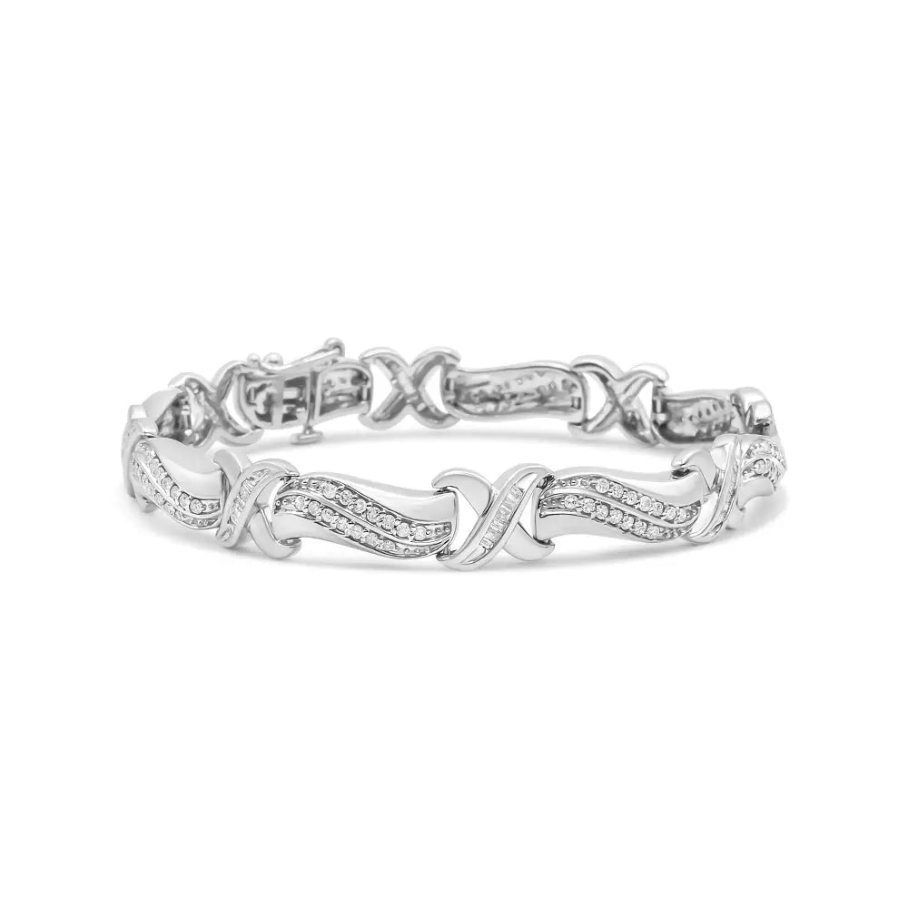 7’’ sterling silver 1 3/4 cttw diamond wave and x link tennis bracelet bijoux-nyc direct