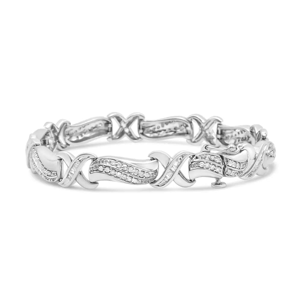 7’’ sterling silver 1 3/4 cttw diamond wave and x link tennis bracelet bijoux-nyc direct